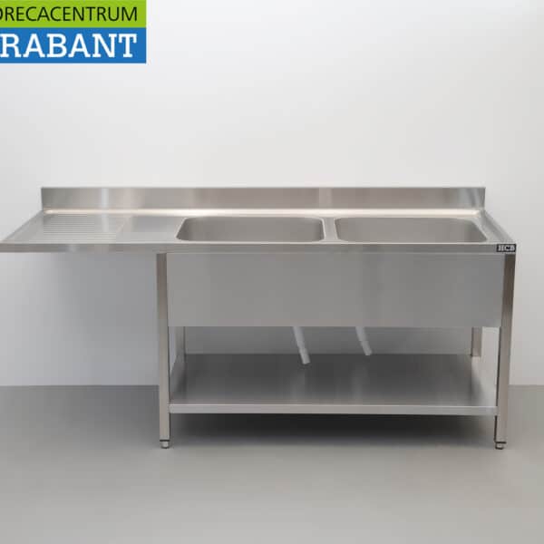 HCB RVS Spoeltafel dubbele spoelbakken Premium-line 200 cm Horeca