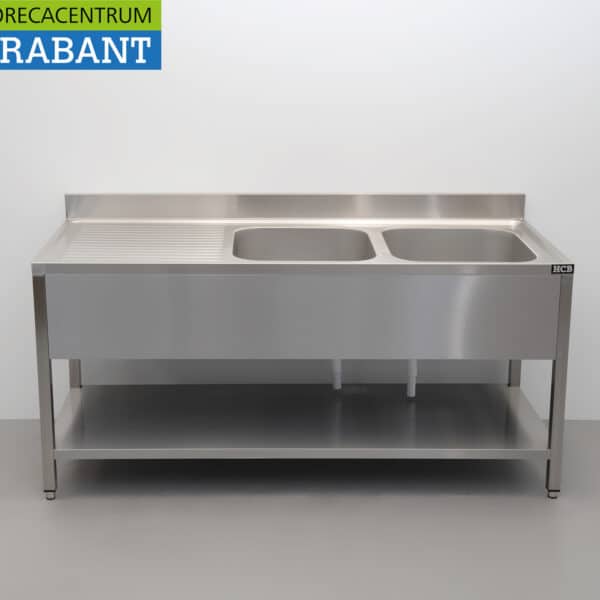 HCB RVS Spoeltafel dubbele spoelbakken Premium-line Gelast model 180 cm Horeca