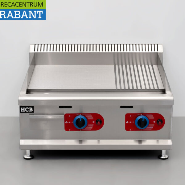 HCB RVS Bakplaat Grillplaat 1/2 geribbeld 65,5 cm PROPAAN Horeca