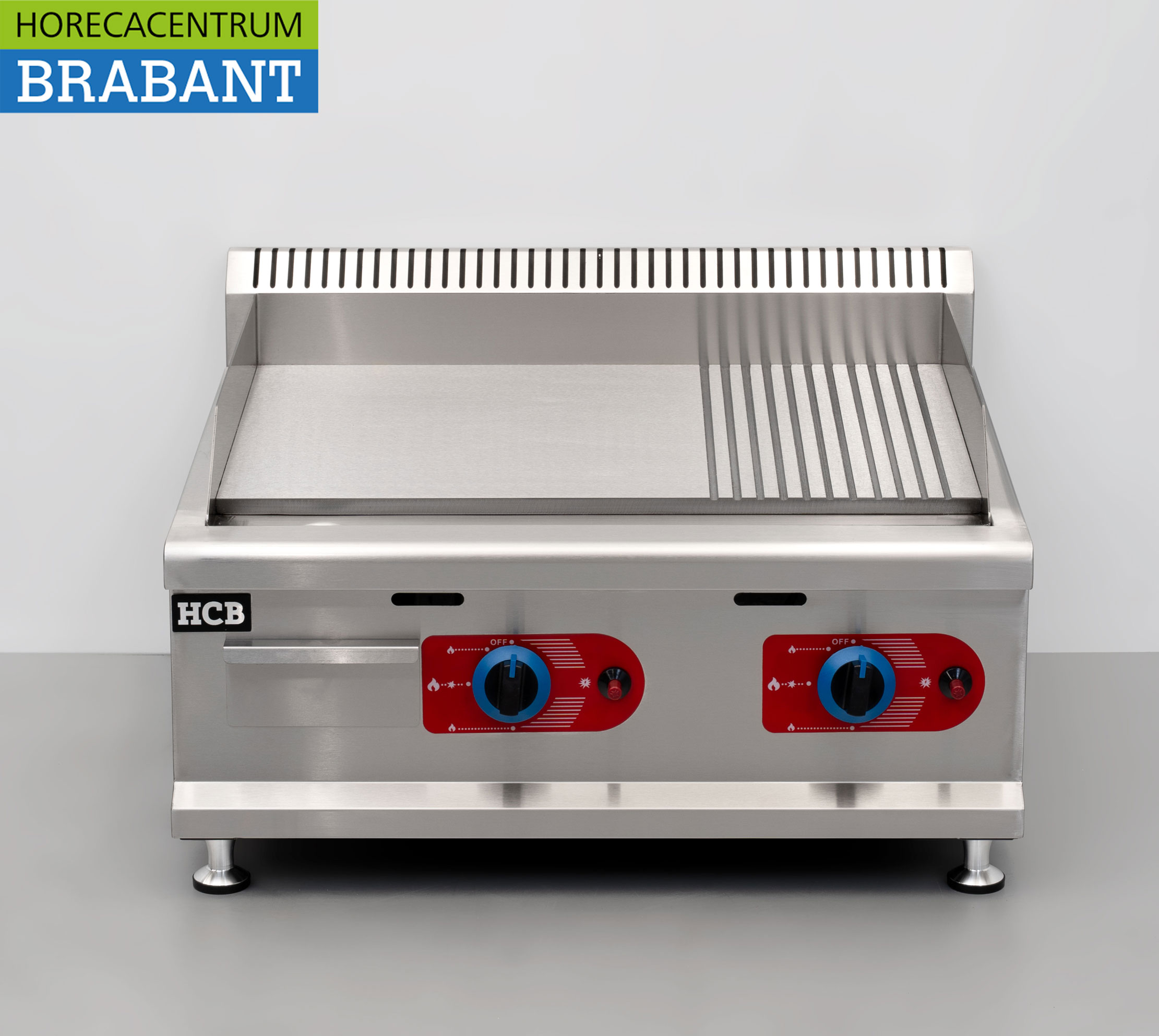 HCB RVS Bakplaat Grillplaat 1/2 geribbeld 65,5 cm PROPAAN Horeca