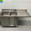 HCB RVS Spoeltafel dubbele spoelbakken Premium-line 2 schuifdeuren 160 cm Horeca