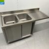 HCB RVS Spoeltafel dubbele spoelbakken Premium-line 2 schuifdeuren 160 cm Horeca - Afbeelding 2