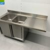 HCB RVS Spoeltafel dubbele spoelbakken Premium-line 2 schuifdeuren 160 cm Horeca - Afbeelding 3