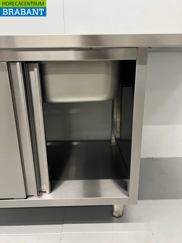 HCB RVS Spoeltafel dubbele spoelbakken Premium-line 2 schuifdeuren 160 cm Horeca - Afbeelding 5