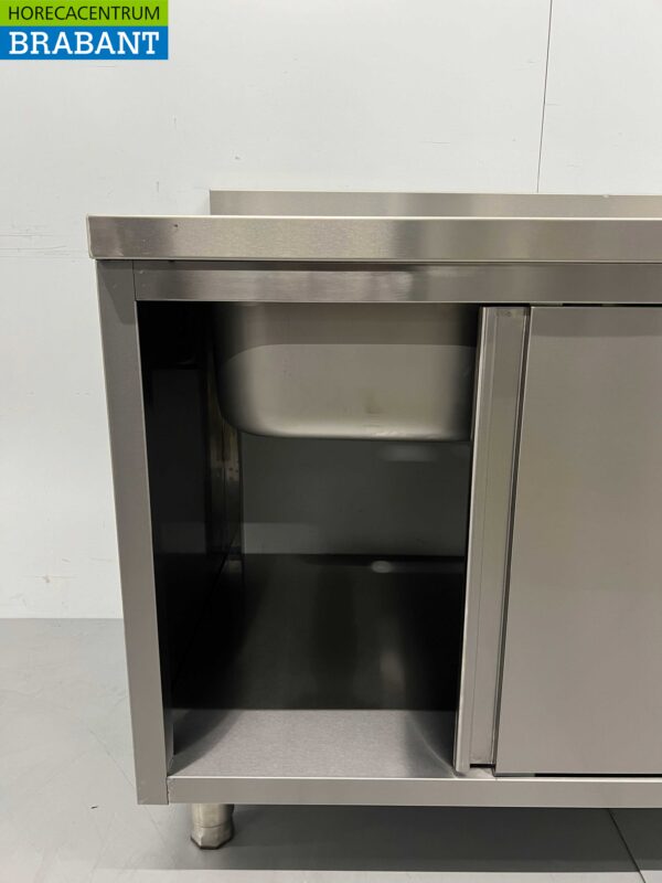 HCB RVS Spoeltafel dubbele spoelbakken Premium-line 2 schuifdeuren 160 cm Horeca - Afbeelding 6
