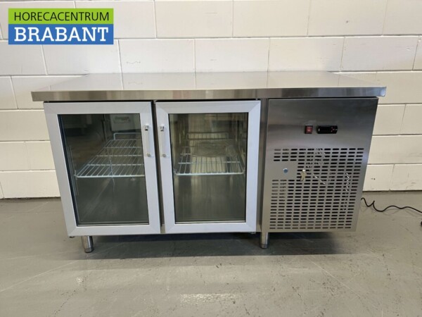RVS Koelwerkbank 2 glasdeuren glazen deur 1/1 GN 139 cm 230V Horeca