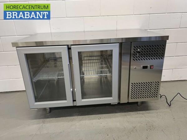 RVS Koelwerkbank 2 glasdeuren glazen deur 1/1 GN 136 cm 230V Horeca