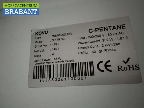 Kovu Koelkast Koeling 149 liter 230V Horeca - Afbeelding 5