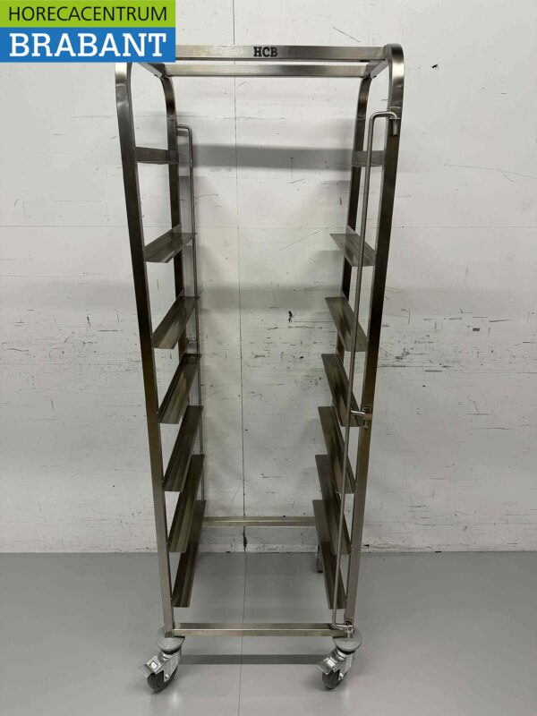 RVS Regaalwagen voor 7 waskratten waskorven 50 x 50 cm Horeca
