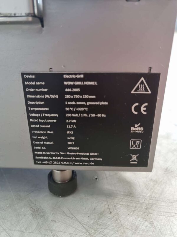 RVS Saro WOW Grill Watergrill Glad 78 230V Horeca - Afbeelding 5
