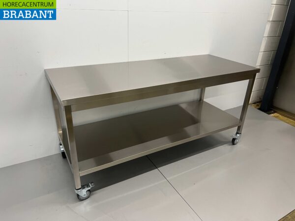 RVS HCB Verrijdbare Werktafel Tafel Op Wielen 180 x 70 x 85 cm Horeca - Afbeelding 2