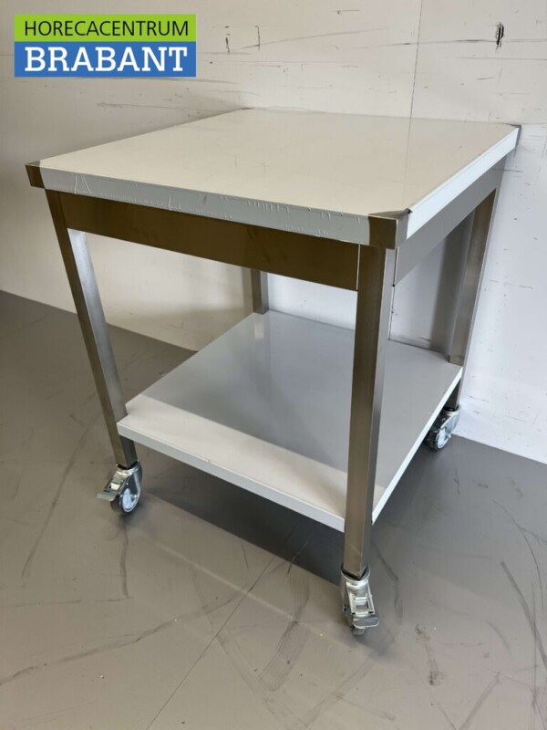 RVS Verrijdbare Werktafel Tafel Op Wielen 70 x 70 x 85 cm Horeca - Afbeelding 2