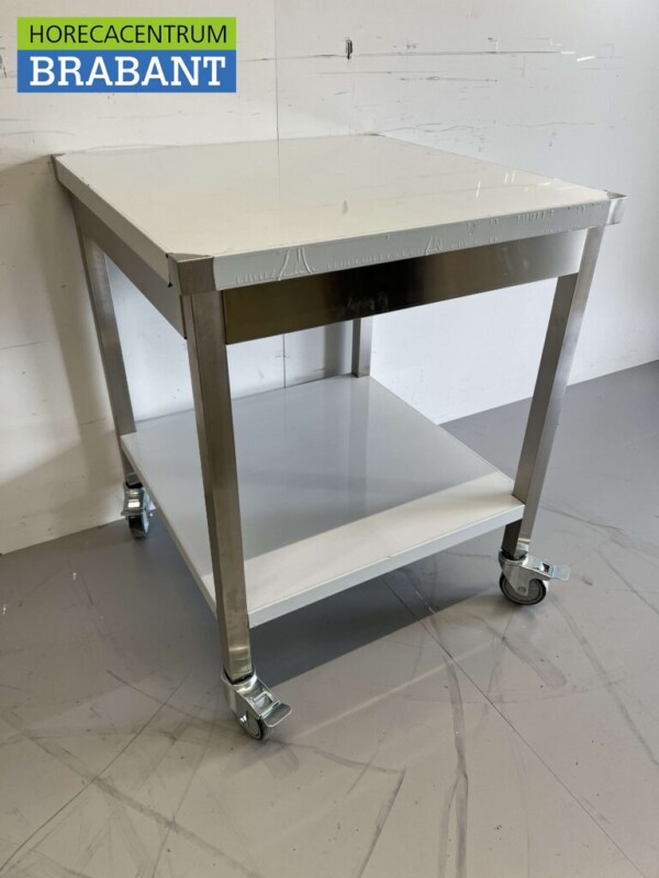 RVS Verrijdbare Werktafel Tafel Op Wielen 70 x 70 x 85 cm Horeca - Afbeelding 3