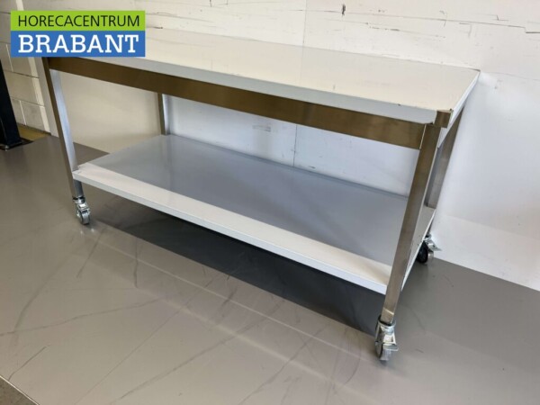 RVS Verrijdbare Werktafel Tafel Op Wielen 160 x 70 x 85 cm Horeca - Afbeelding 2