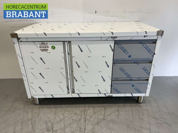 RVS Werkkast Kast Werktafel 2 klapdeuren en 3 laden 140 cm Horeca