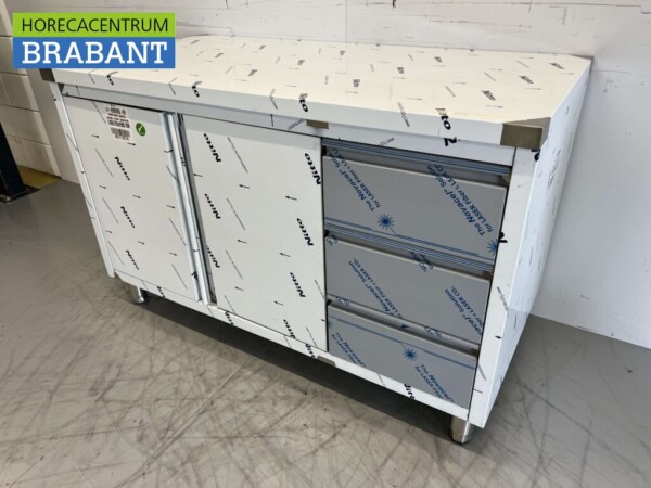 RVS Werkkast Kast Werktafel 2 klapdeuren en 3 laden 140 cm Horeca - Afbeelding 2