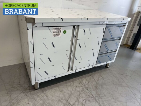 RVS Werkkast Kast Werktafel 2 klapdeuren en 3 laden 140 cm Horeca - Afbeelding 3