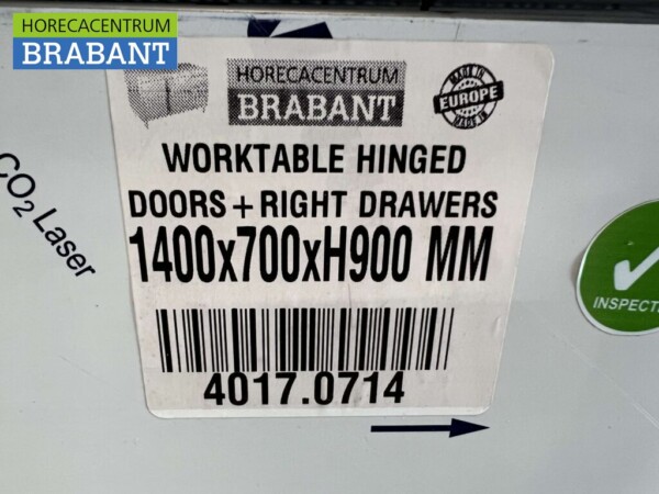 RVS Werkkast Kast Werktafel 2 klapdeuren en 3 laden 140 cm Horeca - Afbeelding 6