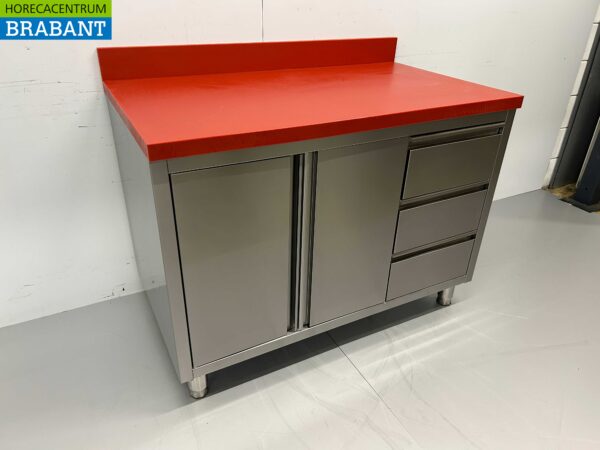 RVS HCB Polyethylene PE Werkkast Kast Snijtafel 2 klapdeuren 3 laden 120 cm Horeca Slagerij - Afbeelding 3