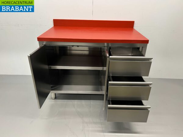 RVS HCB Polyethylene PE Werkkast Kast Snijtafel 2 klapdeuren 3 laden 120 cm Horeca Slagerij - Afbeelding 4