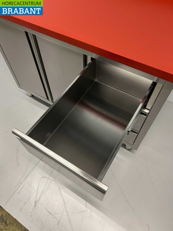 RVS HCB Polyethylene PE Werkkast Kast Snijtafel 2 klapdeuren 3 laden 120 cm Horeca Slagerij - Afbeelding 5
