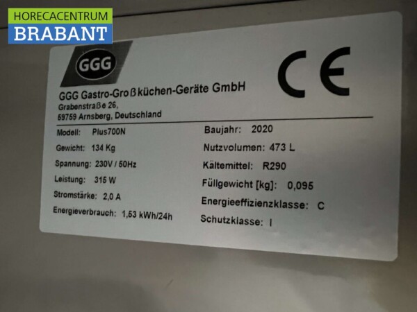 RVS GGG Plus700N Koelkast Koeling 589 liter 230V Horeca - Afbeelding 5