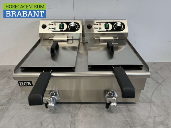 RVS Dubbele Friteuse Frituur Aftapkraan 2 x 10 liter 2 x 230V Horeca