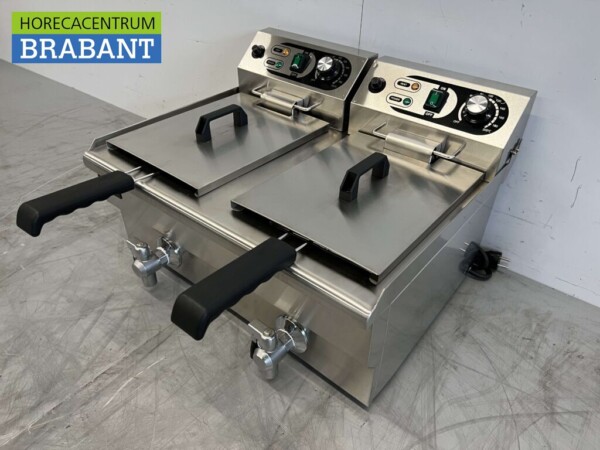 RVS Dubbele Friteuse Frituur Aftapkraan 2 x 10 liter 2 x 230V Horeca - Afbeelding 2