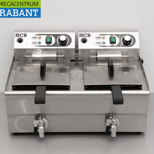 HCB RVS Dubbele Friteuse Frituur Aftapkraan 2 x 12 liter 2 x 230V Horeca