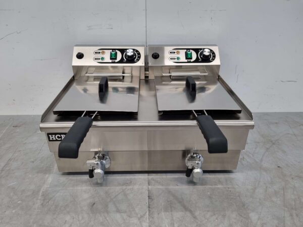 RVS Dubbele Friteuse Frituur Aftapkraan 2 x 13 liter 2 x 230V Horeca
