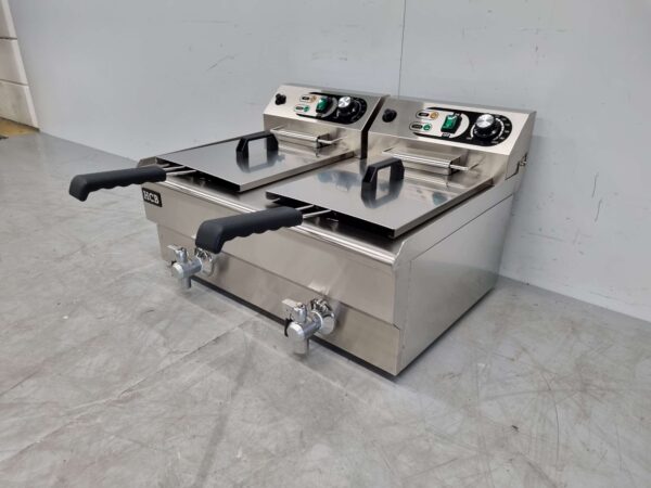 RVS Dubbele Friteuse Frituur Aftapkraan 2 x 13 liter 2 x 230V Horeca - Afbeelding 2
