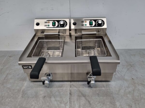 RVS Dubbele Friteuse Frituur Aftapkraan 2 x 13 liter 2 x 230V Horeca - Afbeelding 4