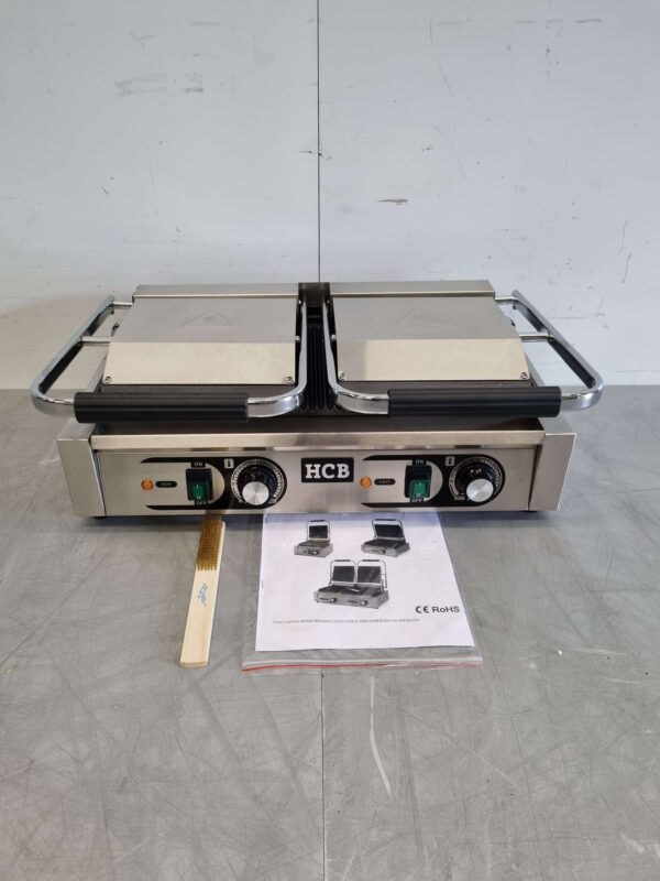 HCB RVS Dubbele Contactgrill Paninigrill Grill Ribbel/Ribbel 230V Horeca - Afbeelding 2