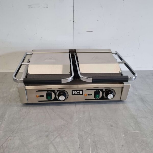 HCB RVS Dubbele Contactgrill Paninigrill Grill Ribbel/Ribbel 230V Horeca