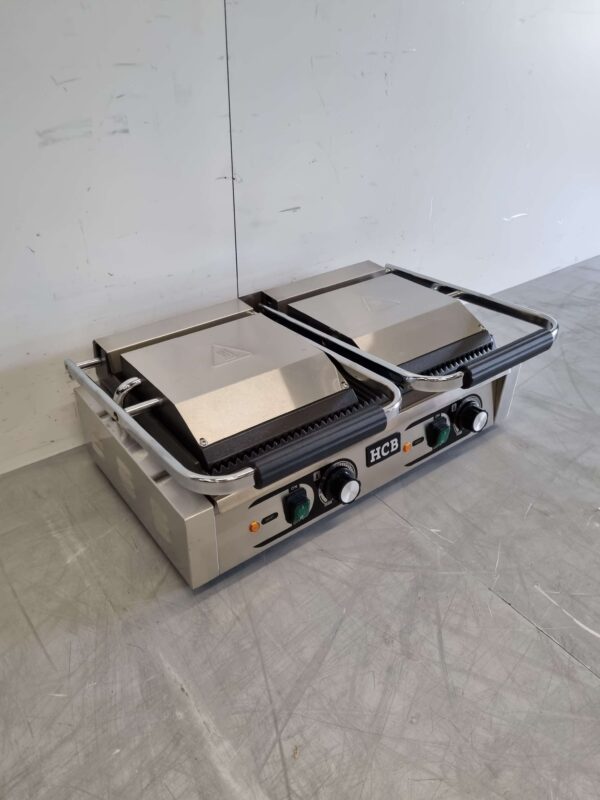 HCB RVS Dubbele Contactgrill Paninigrill Grill Ribbel/Ribbel 230V Horeca - Afbeelding 3