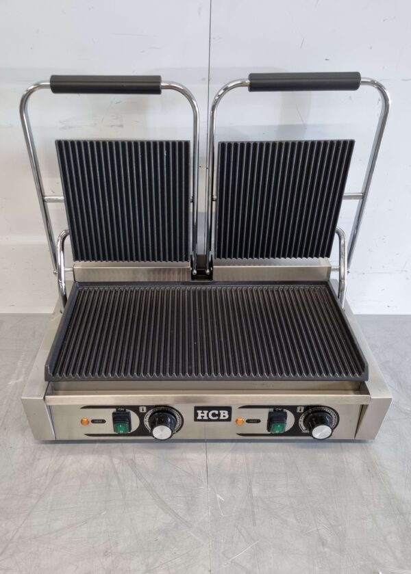 HCB RVS Dubbele Contactgrill Paninigrill Grill Ribbel/Ribbel 230V Horeca - Afbeelding 5