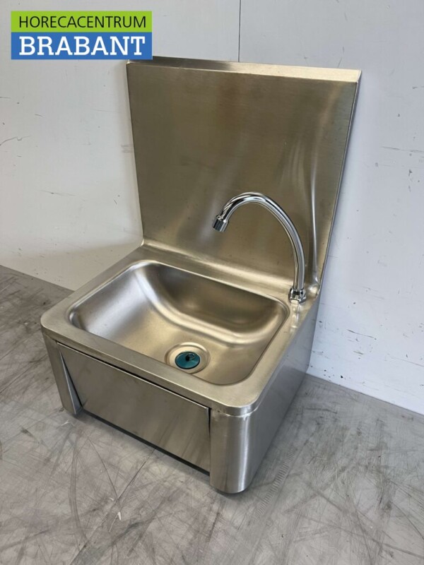 RVS Wasbak Spoelbak met kniebediening Zeepdispener 40 x 34 cm Horeca - Afbeelding 3