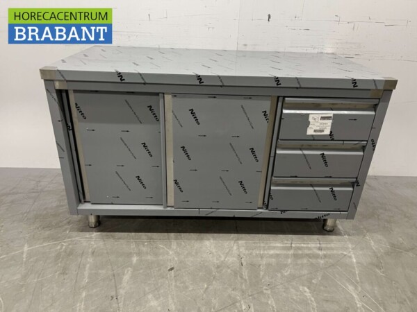 RVS Werkkast Premium-line Kast Werktafel 2 schuifdeuren en 3 laden 140 cm Horeca