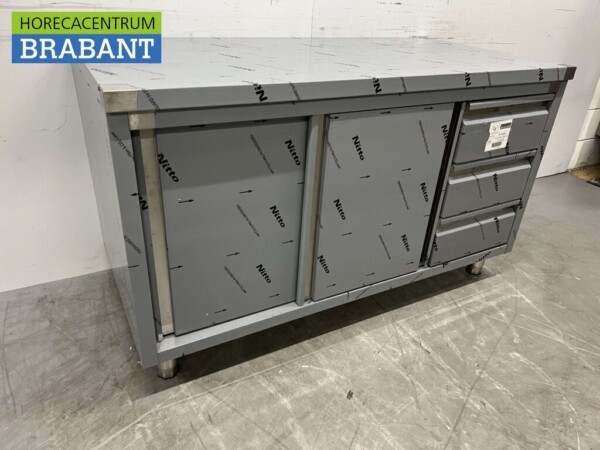 RVS Werkkast Premium-line Kast Werktafel 2 schuifdeuren en 3 laden 140 cm Horeca - Afbeelding 3