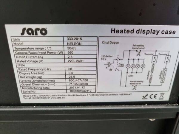 Saro Luxe warmhoudvitrine 65 cm 230V Horeca - Afbeelding 6