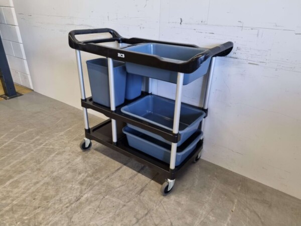 Kunststof afruimwagen afruimtrolley 3 lagen met 5 bakken 104 cm Horeca - Afbeelding 6