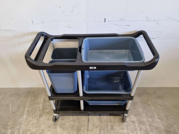 Kunststof afruimwagen afruimtrolley 3 lagen met 5 bakken 104 cm Horeca - Afbeelding 8
