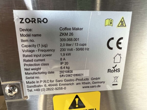 RVS Zorro Koffiemachine Koffieautomaat 230V Horeca - Afbeelding 5