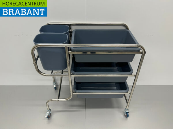 HCB RVS Afruimwagen afruimtrolley inclusief 5 bakken 96 cm Horeca