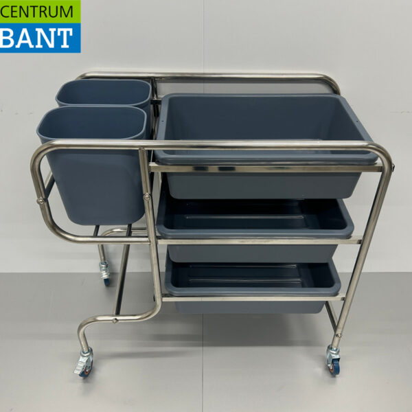 HCB RVS Afruimwagen afruimtrolley inclusief 5 bakken 96 cm Horeca