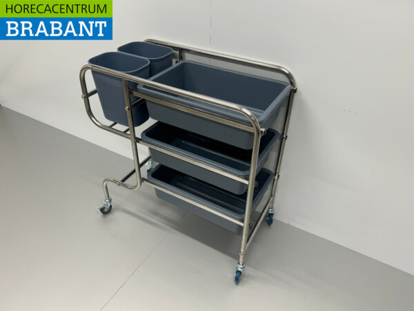 HCB RVS Afruimwagen afruimtrolley inclusief 5 bakken 96 cm Horeca - Afbeelding 2