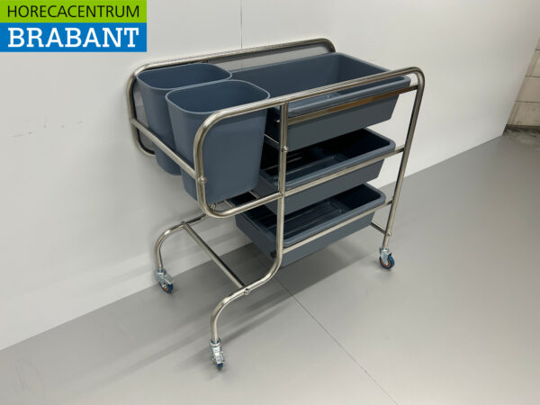HCB RVS Afruimwagen afruimtrolley inclusief 5 bakken 96 cm Horeca - Afbeelding 3