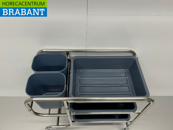 HCB RVS Afruimwagen afruimtrolley inclusief 5 bakken 96 cm Horeca - Afbeelding 4