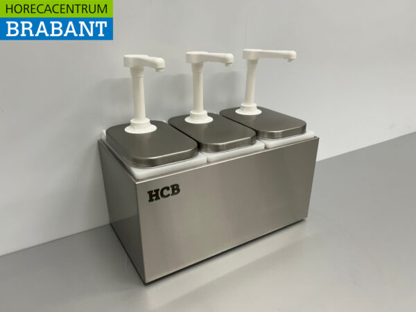 HCB RVS Dubbele Sauzenbar Sauspomp Sausdispenser 3 x 2 liter Horeca - Afbeelding 2