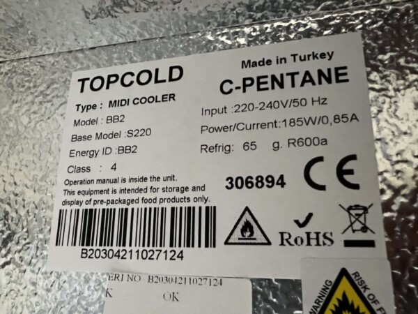 TopCold Backbar Barkoeling Glazen klapdeuren 220 liter 88 cm 230V Horeca - Afbeelding 5